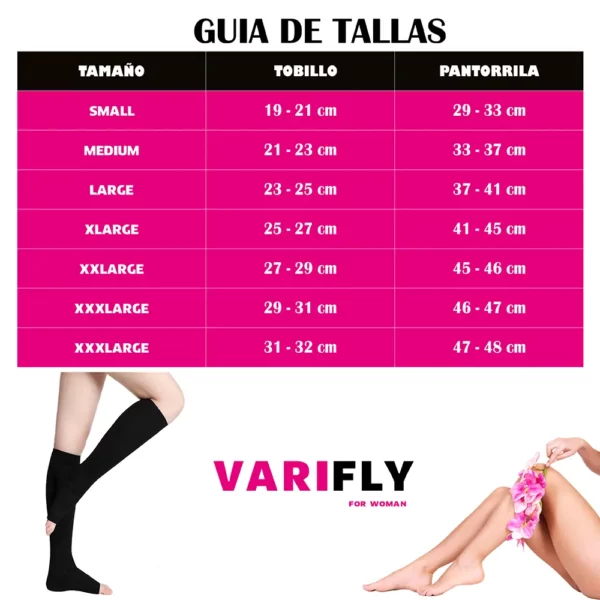 Medias de compresión para varices hasta la rodilla: 15-20 mmHg, punta abierta - Imagen 3