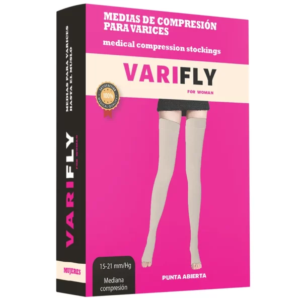 Medias de compresión para varices hasta el muslo: 15-20 mmHg, punta abierta - Imagen 2