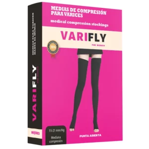 Medias de compresión para varices hasta el muslo: 15-20 mmHg, punta abierta