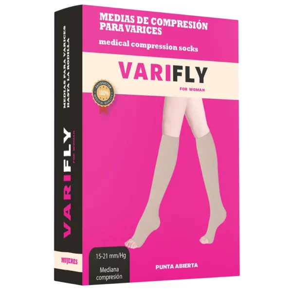 Medias de compresión para varices hasta la rodilla: 15-20 mmHg, punta abierta - Imagen 2