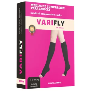 Medias de compresión para varices hasta la rodilla: 15-20 mmHg, punta abierta