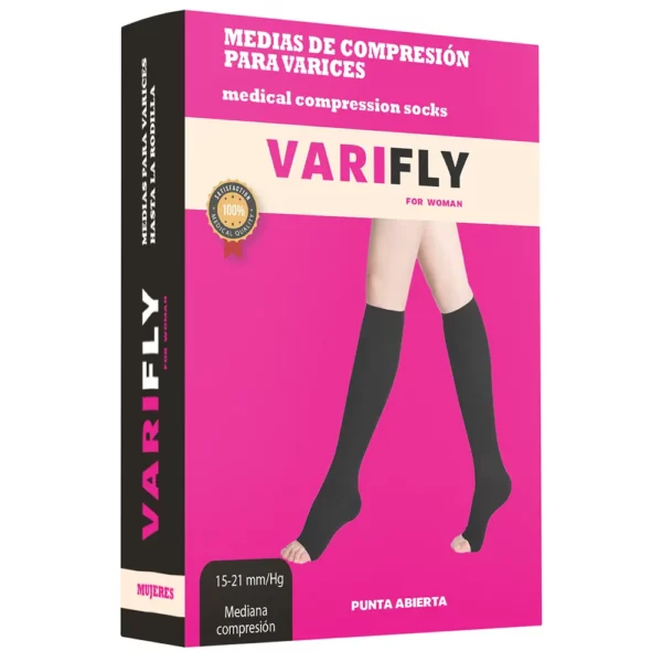 Medias de compresión para varices hasta la rodilla: 15-20 mmHg, punta abierta