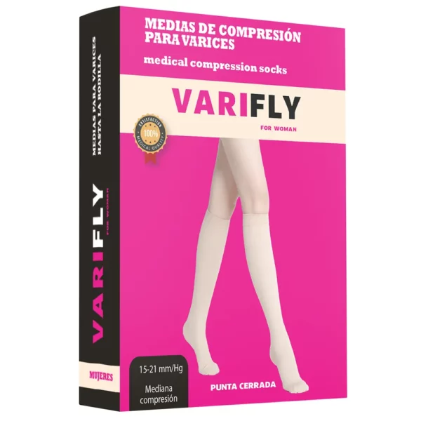 Medias de compresión para varices hasta la rodilla, 15-20 mmHg, punta cerrada
