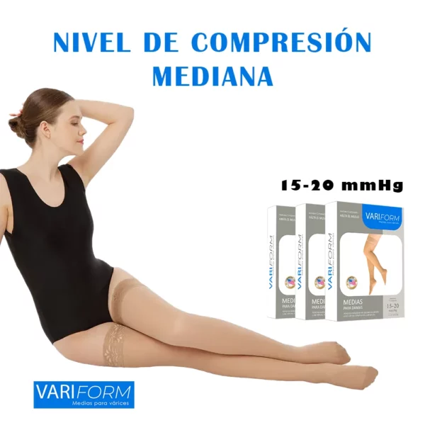 Medias de compresión para varices hasta el muslo: 15-20 mmHg, punta cerrada VARIFORM - Imagen 3