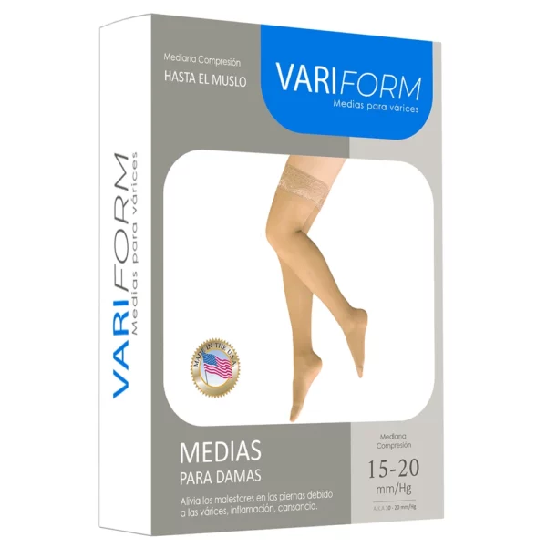 Medias de compresión para varices hasta el muslo: 15-20 mmHg, punta cerrada VARIFORM