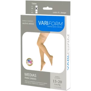 Medias de compresión para varices hasta el muslo, 15-20 mmHg, punta cerrada